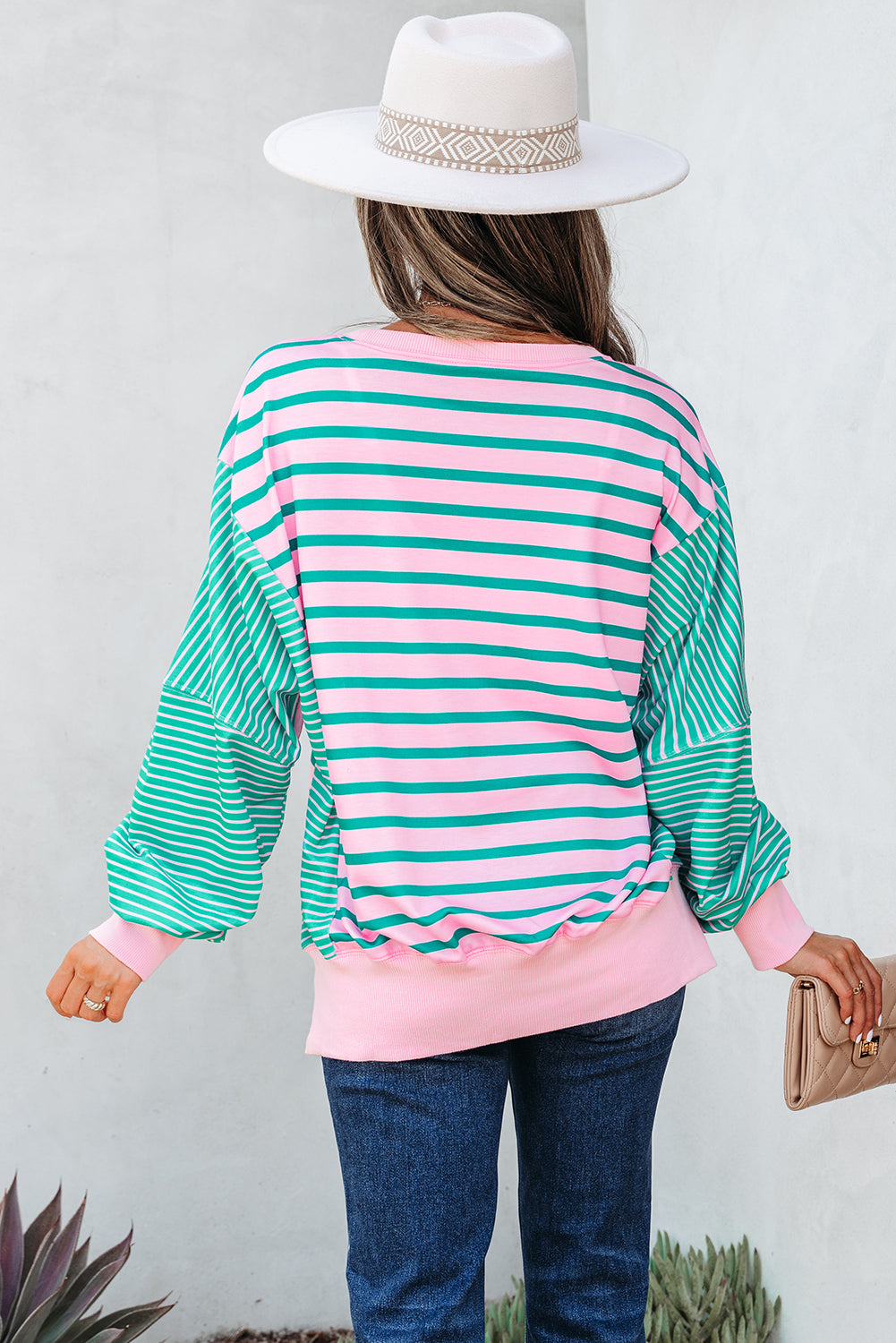 Green Stripe Colorblock Sweatshirt