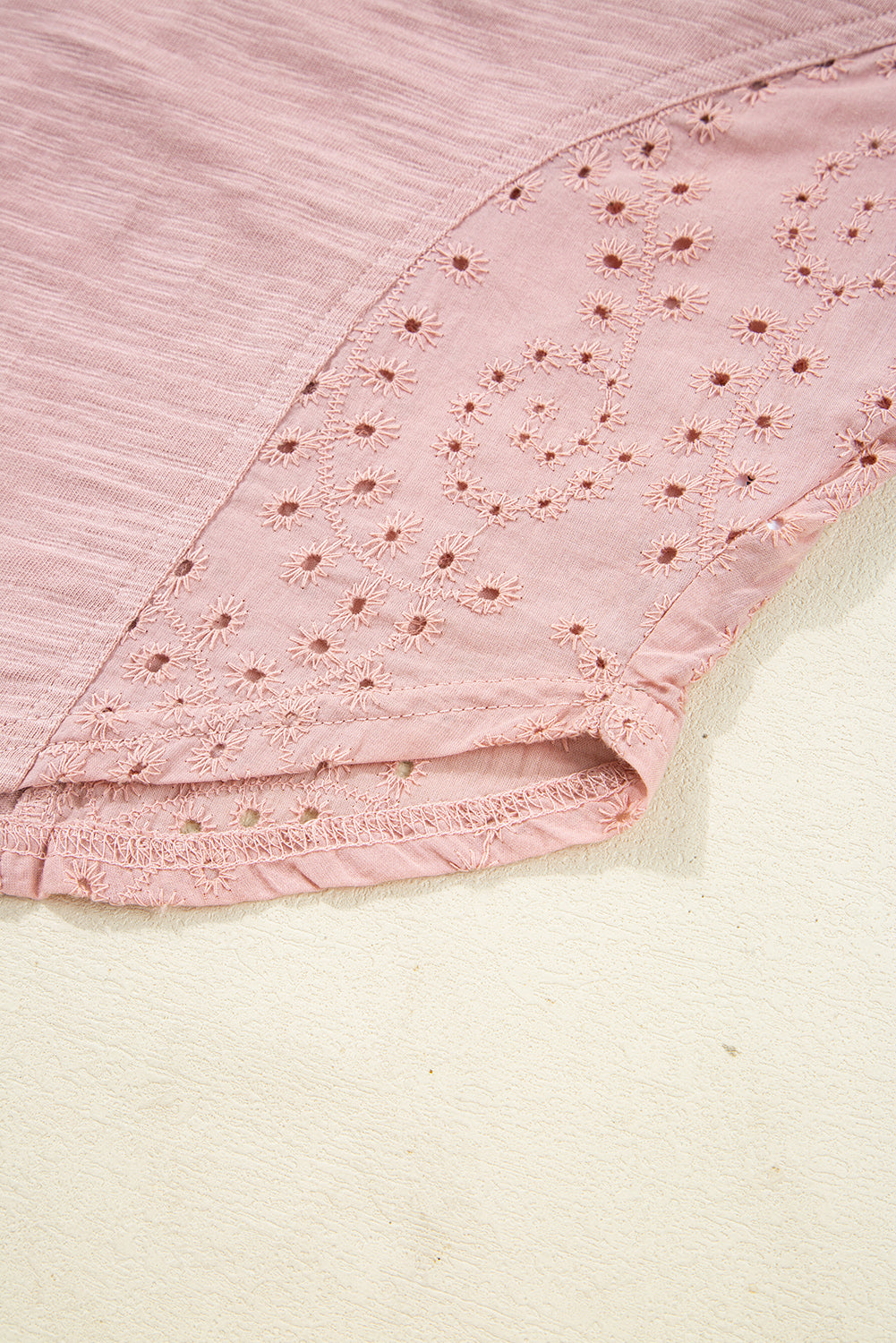 Light Pink Keyhole Notch V Neck Batwing Sleeve Blouse