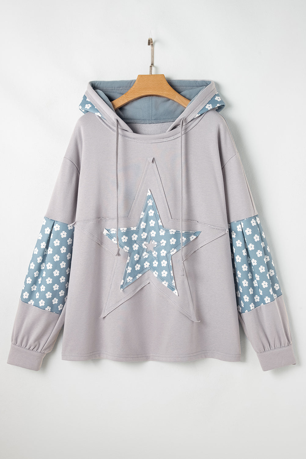 Blue Floral Patchwork Star Pattern Hoodie