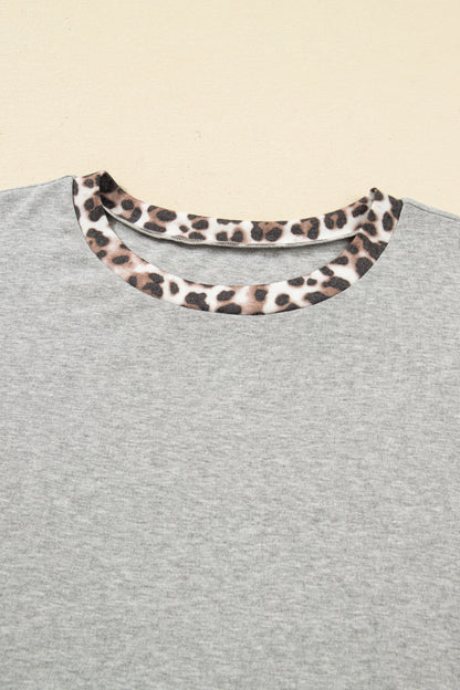 Gray Plus Size Leopard Color Block Patchwork Dolman Sweatshirt