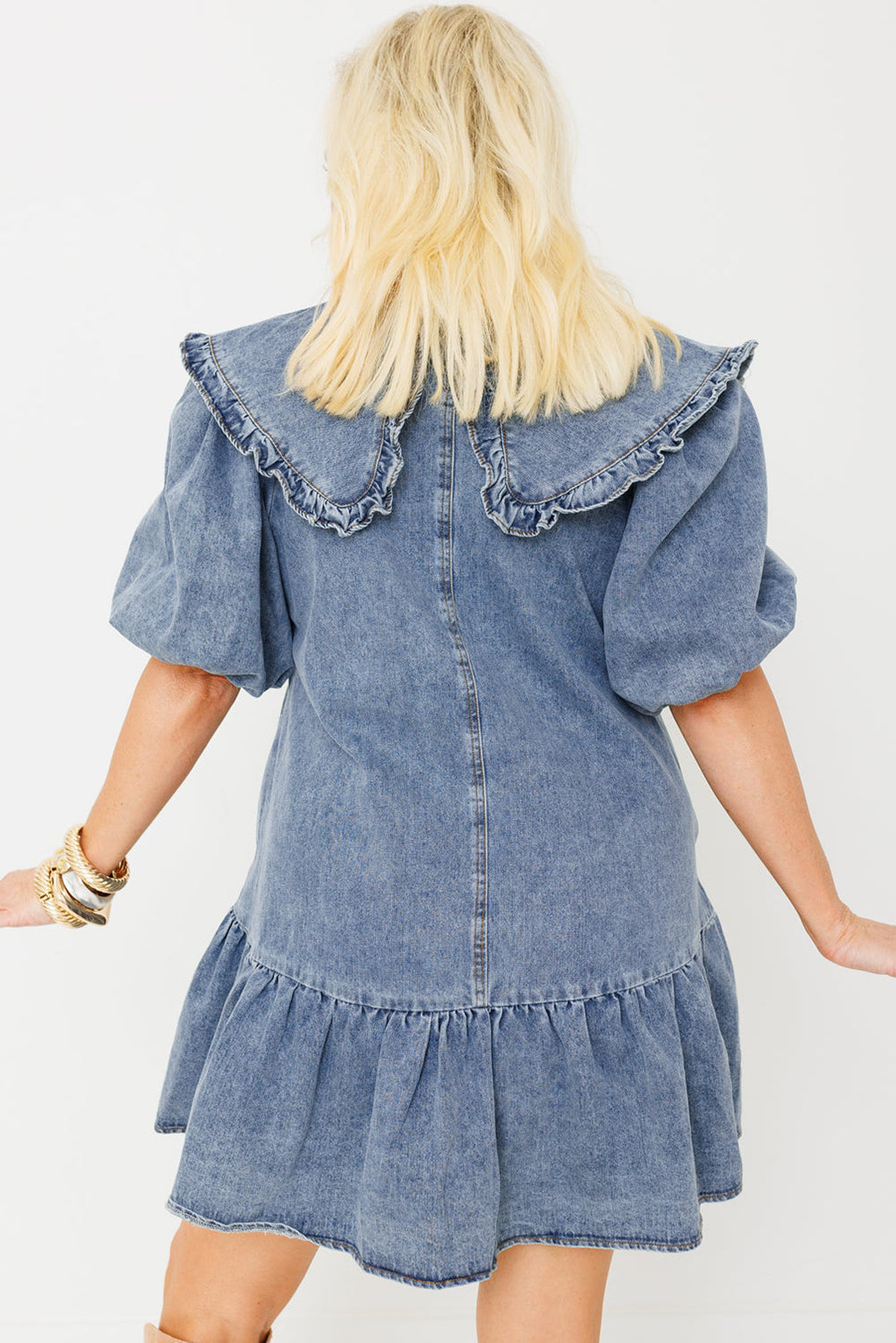 Dusk Blue Ruffled Denim Mini Dress