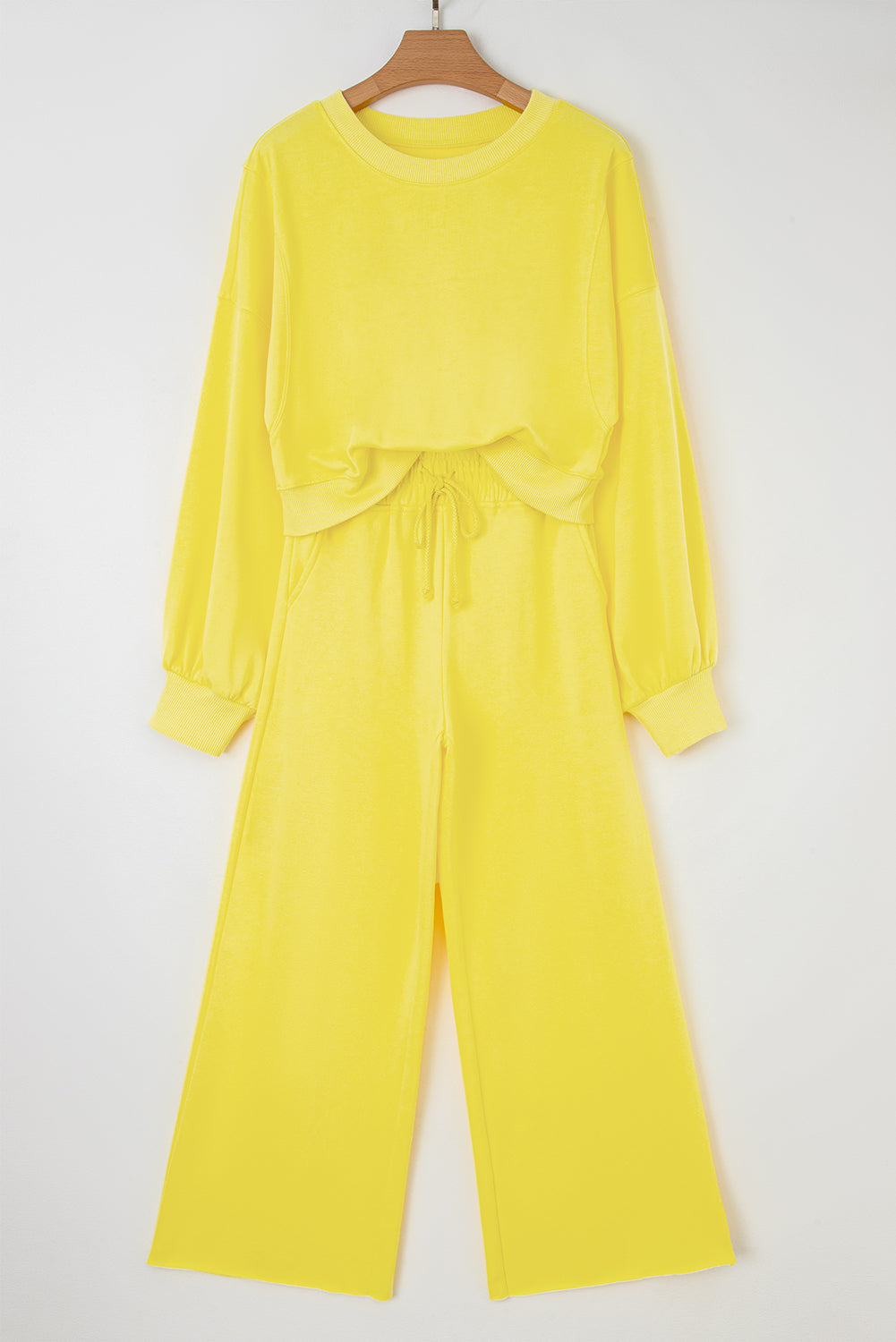 Yellow Puff Sleeve Pullover and Wide Leg Pants Set