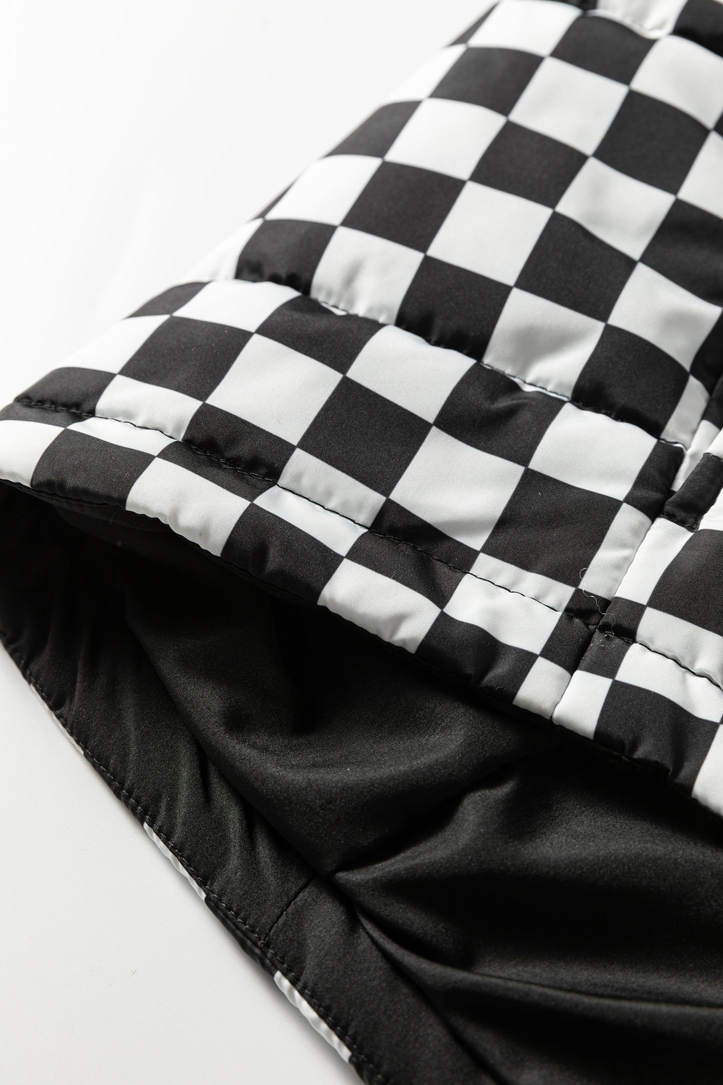 Brown Double Checked Stand Collar Cropped Puffer Vest