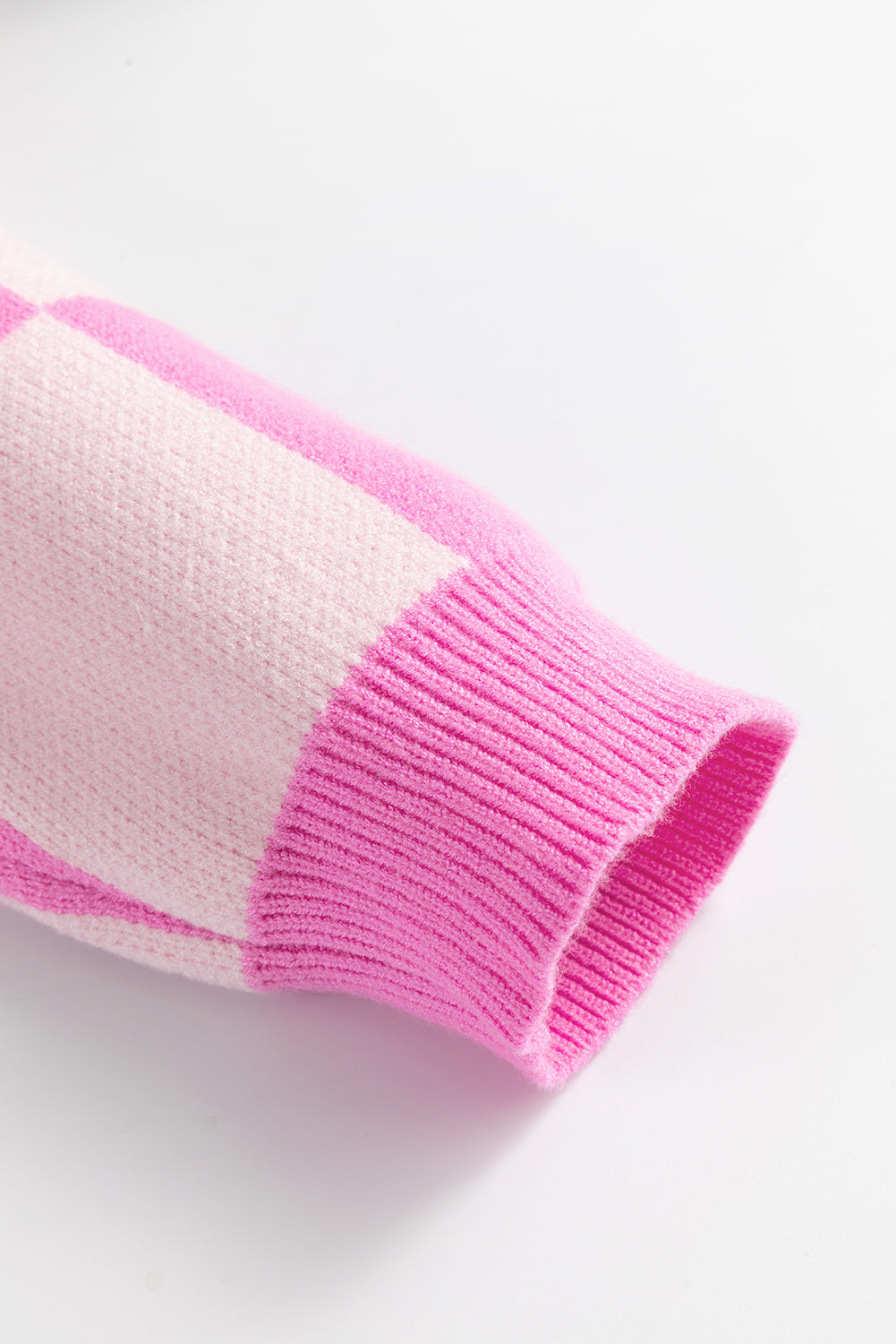 Pink Checkered Half Button Sweater