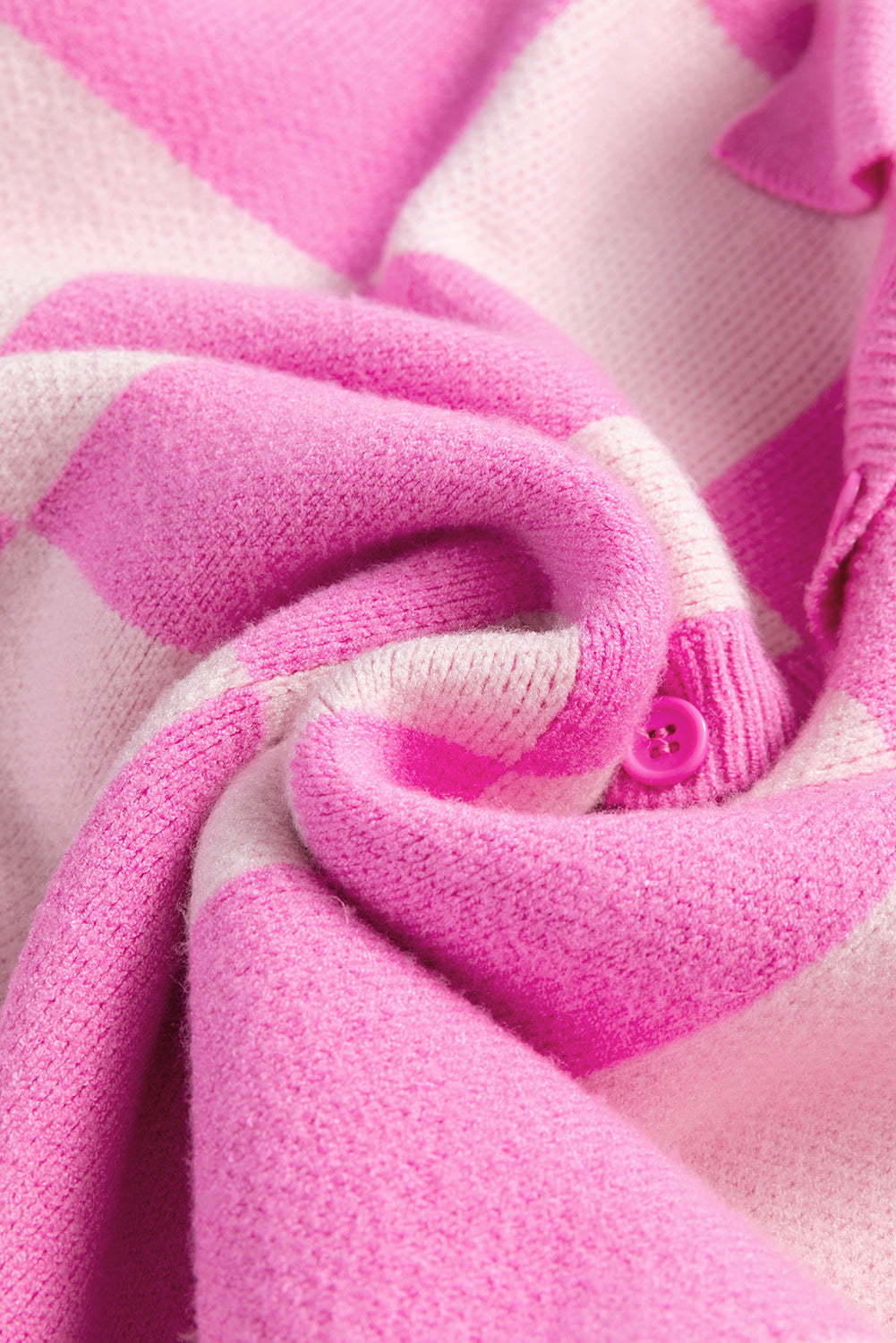 Pink Checkered Half Button Sweater