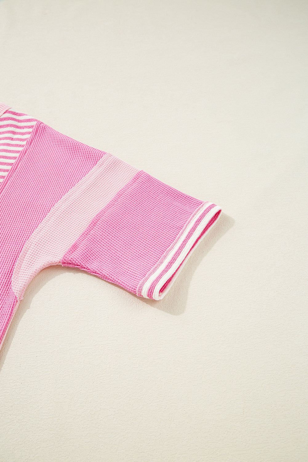 Pink Stripe Color Block Patchwork Loose Half Sleeve T Shirt