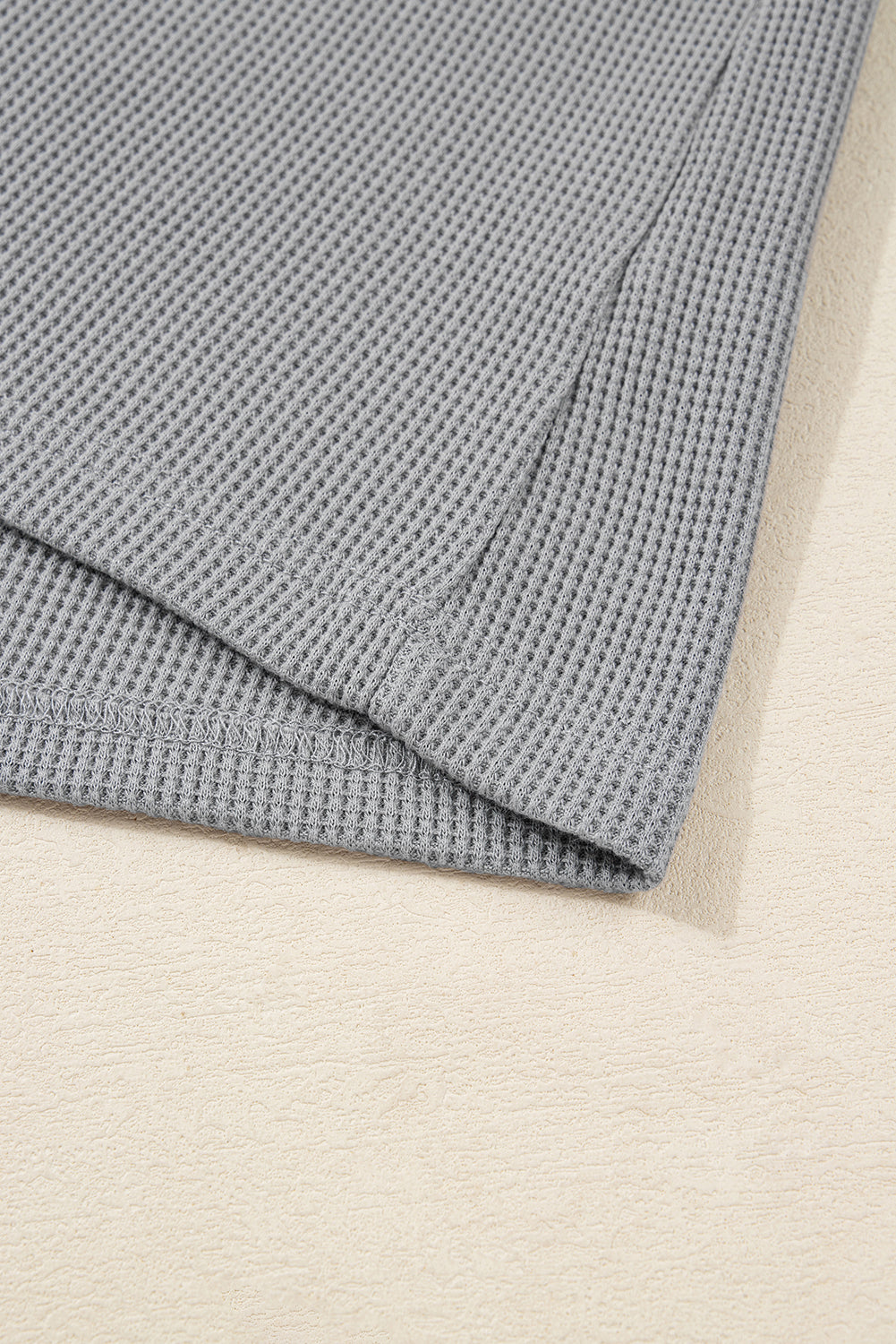 Gray Mixed Pattern Waffle Knit Patchwork Half Buttons Plus Hooded Top