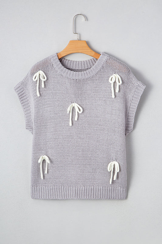 Bowknot Appliqué Cap Sleeve Sweater