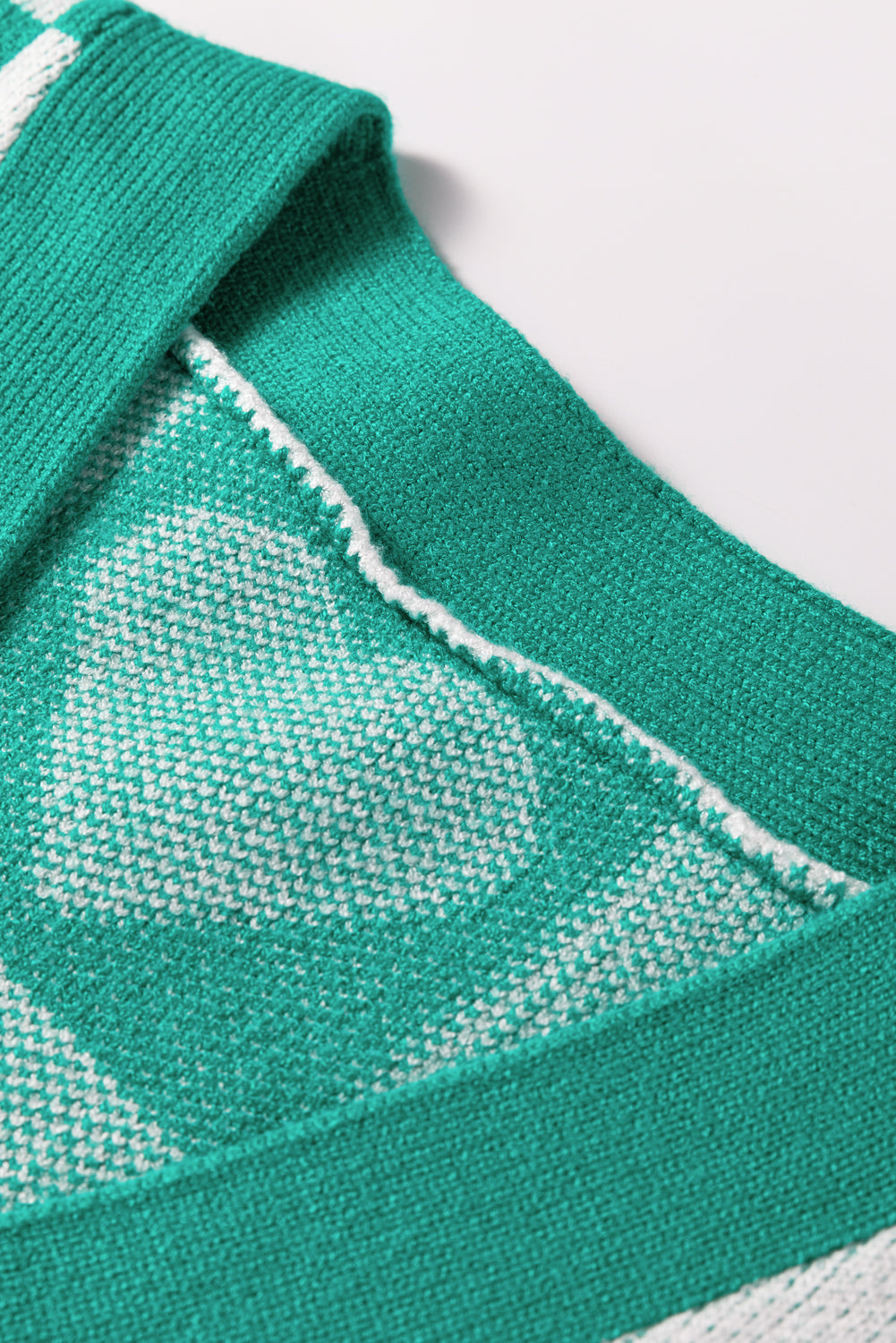 Sea Green Plaid Heart Knit V Neck Button Down Sweater Cardigan