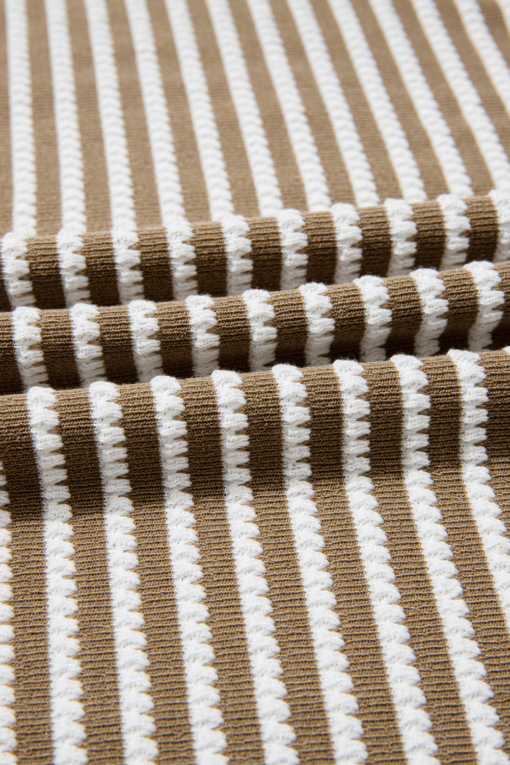 Khaki Stripe Textured Dolman Sleeve High Low Plus Size Top