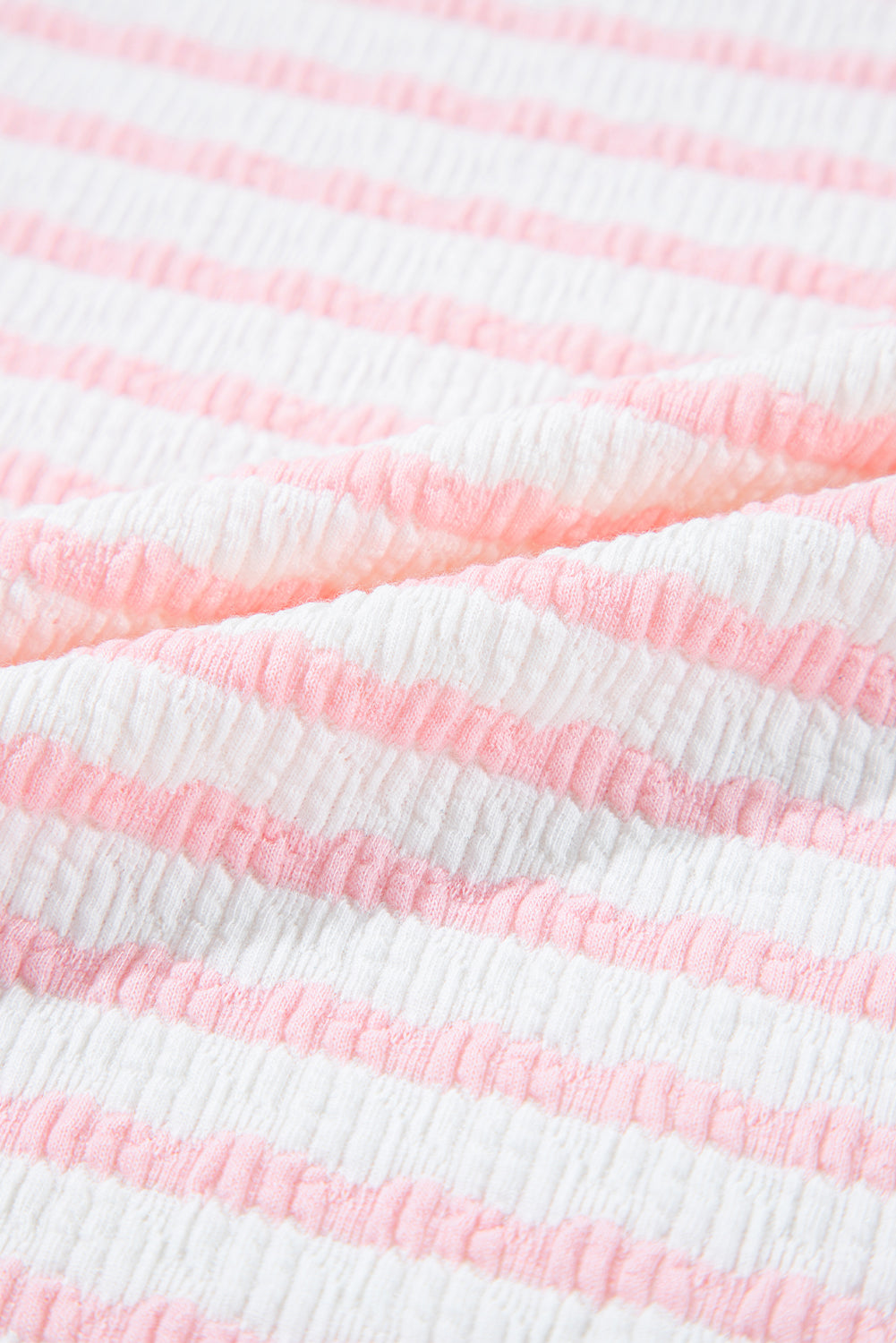 Pink Stripe Knitted Short Sleeve Top and Drawstring Shorts Set