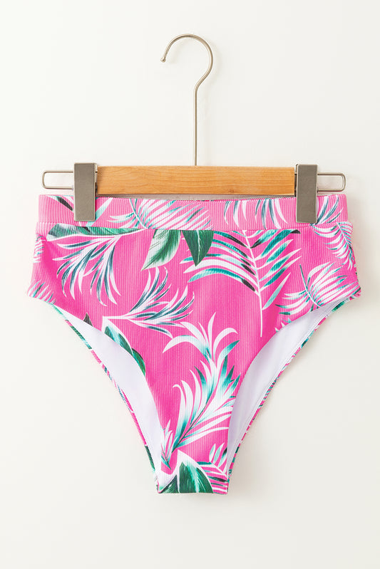 Rose Tropical Print Textured Bikini Bottoms BOTTOMS ONLY