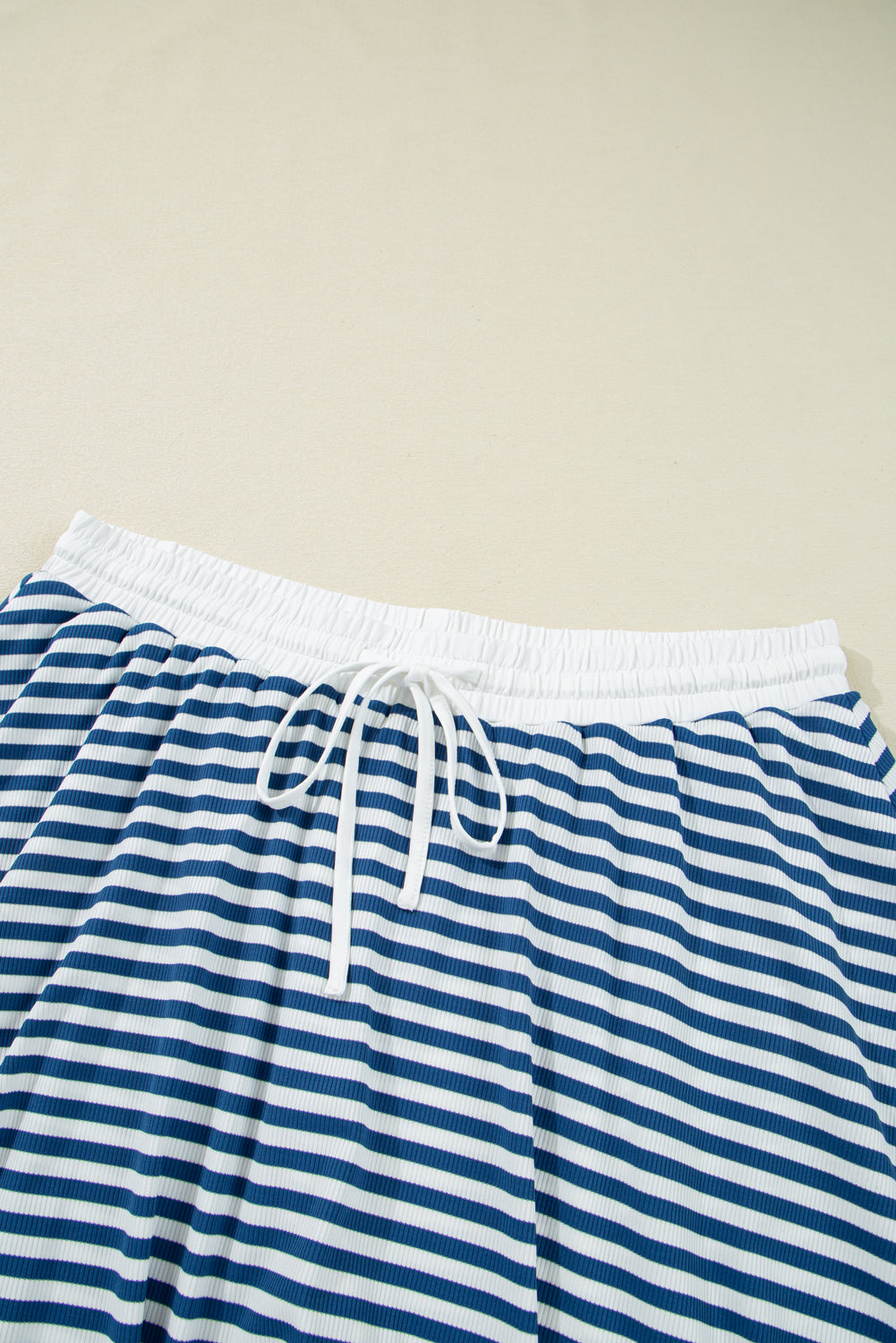 Blue Stripe Short Sleeve Collared V Neck Top Plus Size Short Set