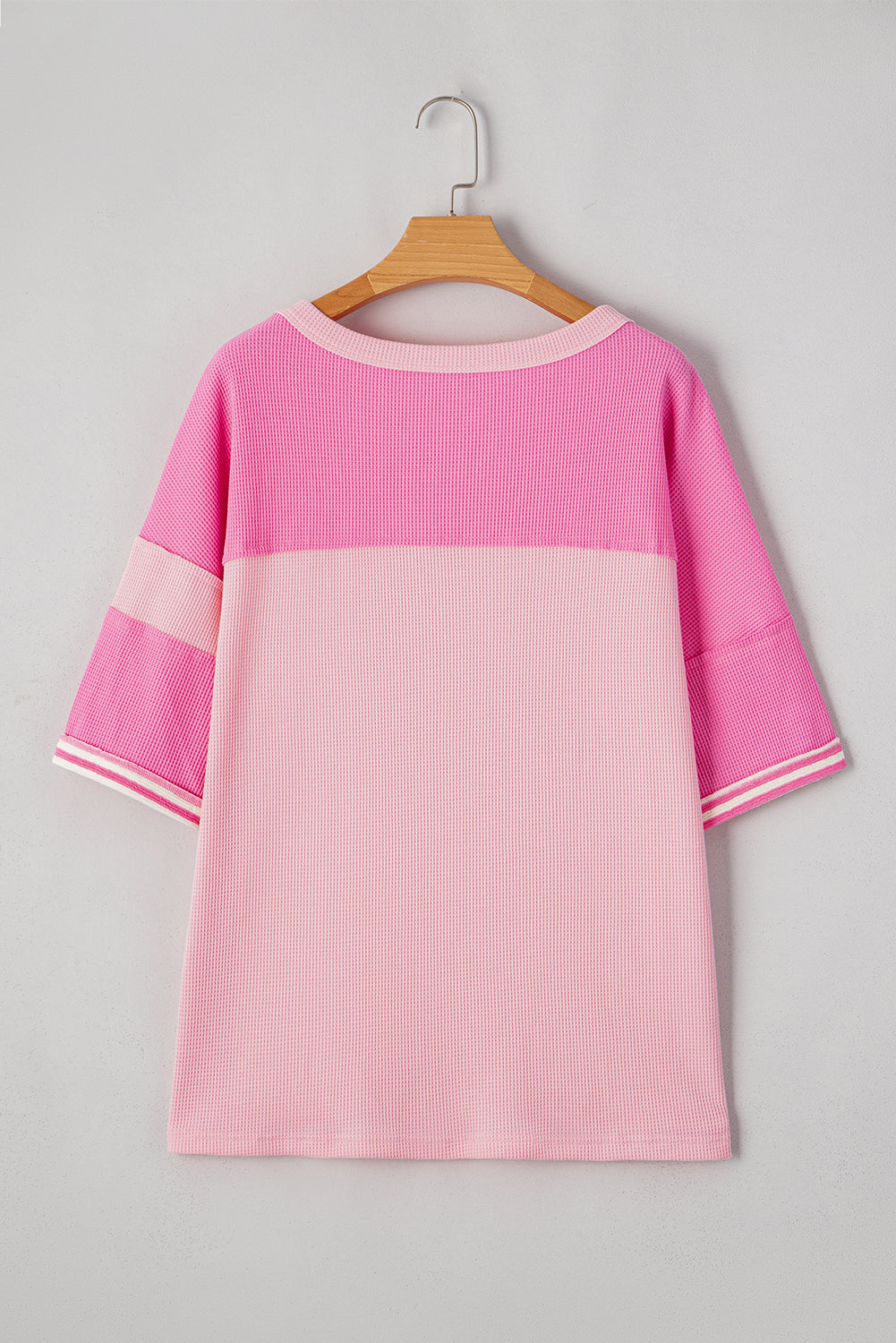 Pink Stripe Color Block Patchwork Loose Half Sleeve T Shirt