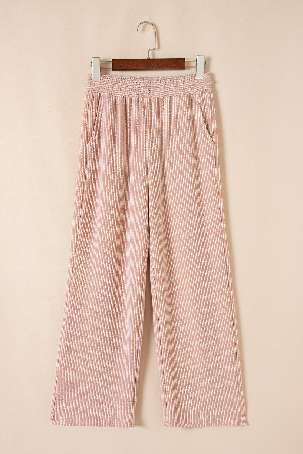 Smoke Gray Solid Corded Knit Short Sleeve top and Wide Leg Pants Set