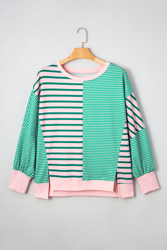 Green Stripe Colorblock Plus Size Sweatshirt