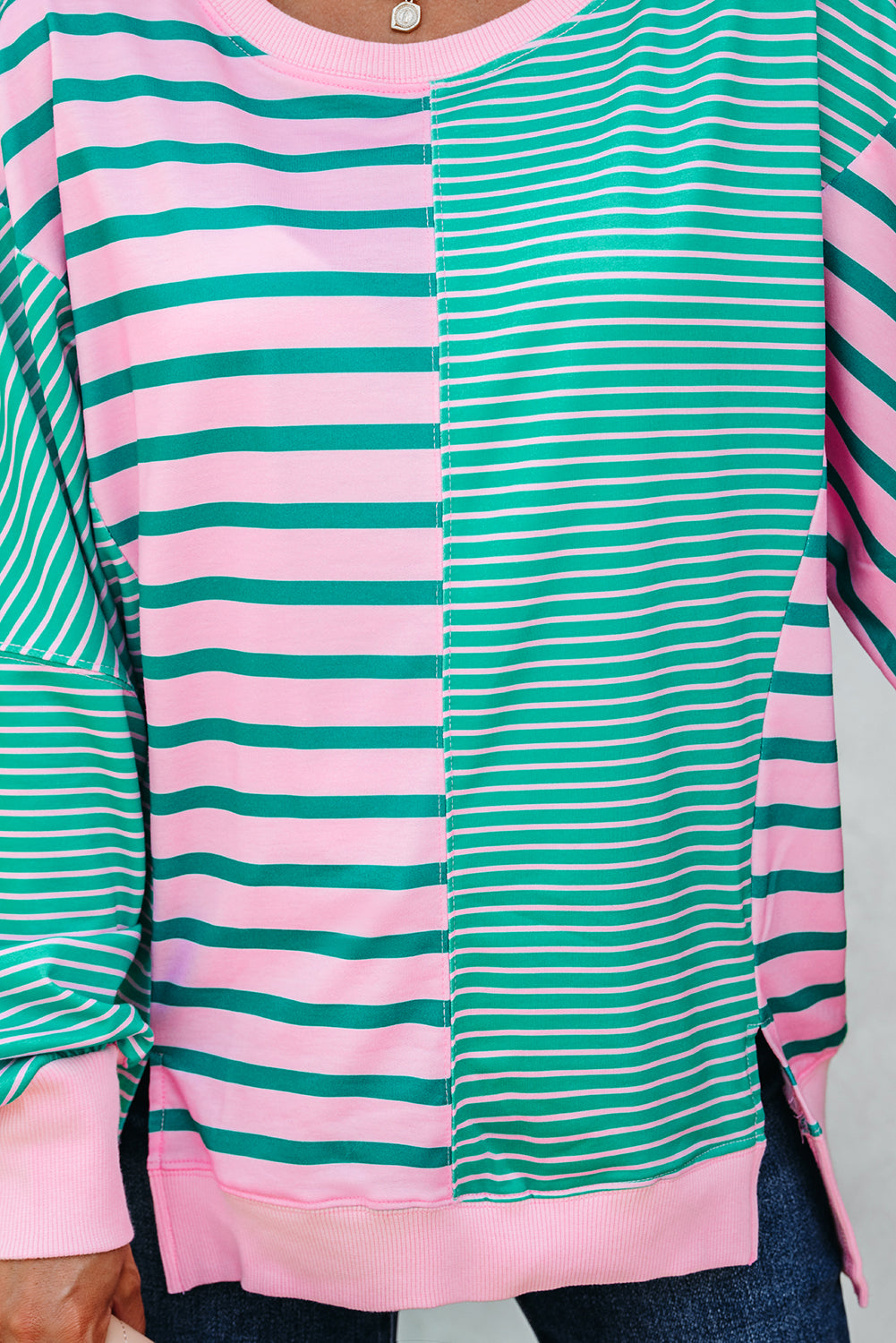 Green Stripe Colorblock Sweatshirt