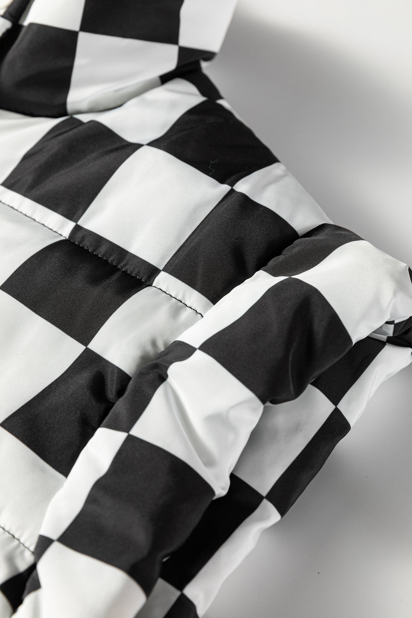 Brown Double Checked Stand Collar Cropped Puffer Vest