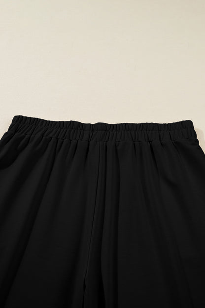 Black Plus Size Elastic Waist Asymmetrical Hem Loose Capris Pants
