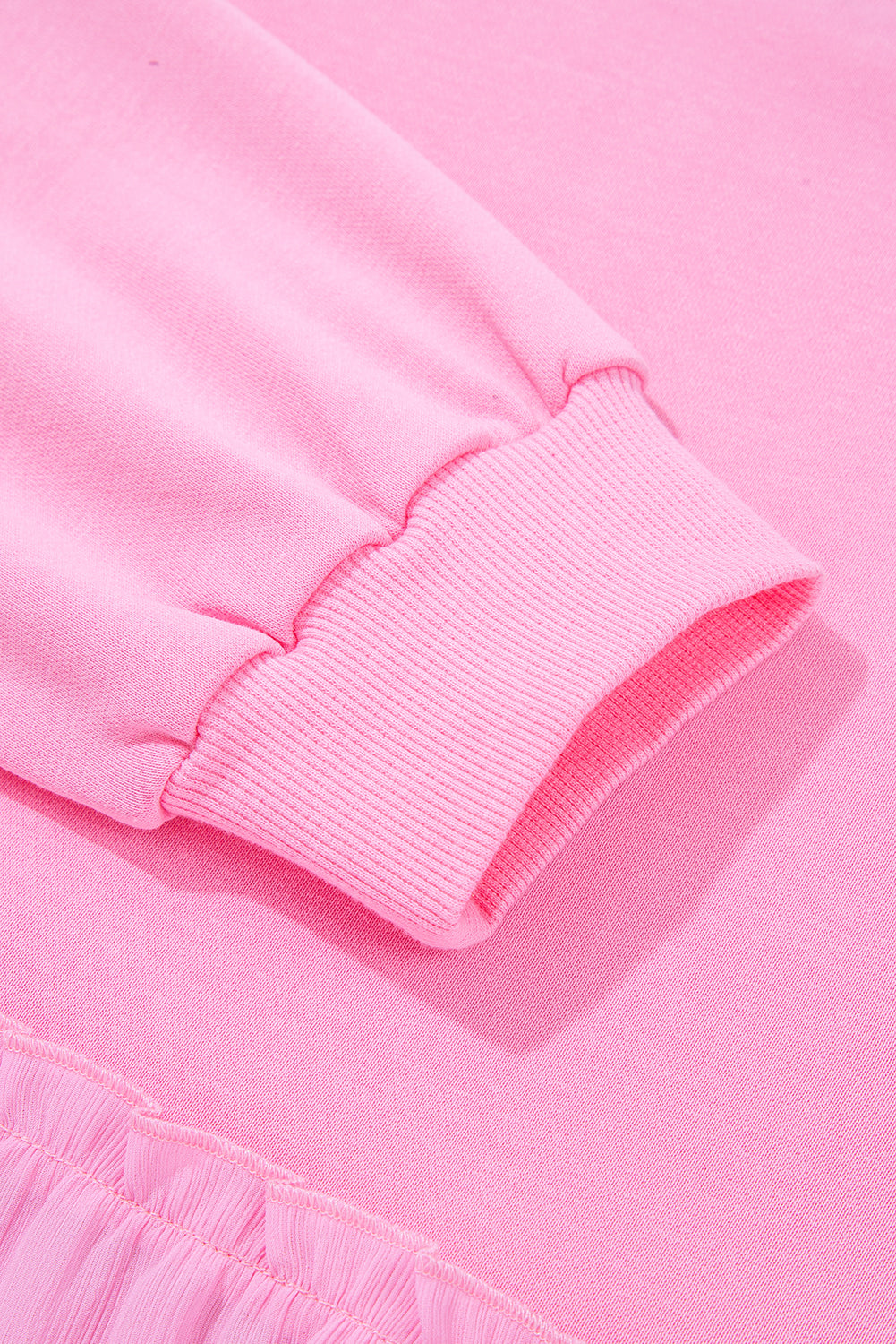 Pink Tiered Ruffle Ribbed Crew Neck Pullover Plus Size Top