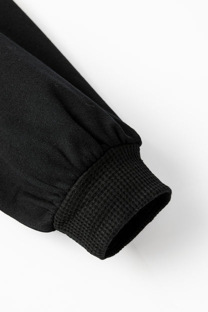 Medium Grey Waffle Knit Patchwork Exposed Seam Loose Shacket