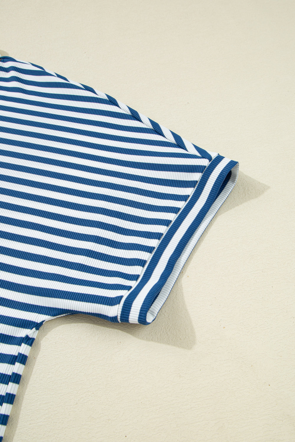 Blue Stripe Short Sleeve Collared V Neck Top Plus Size Short Set