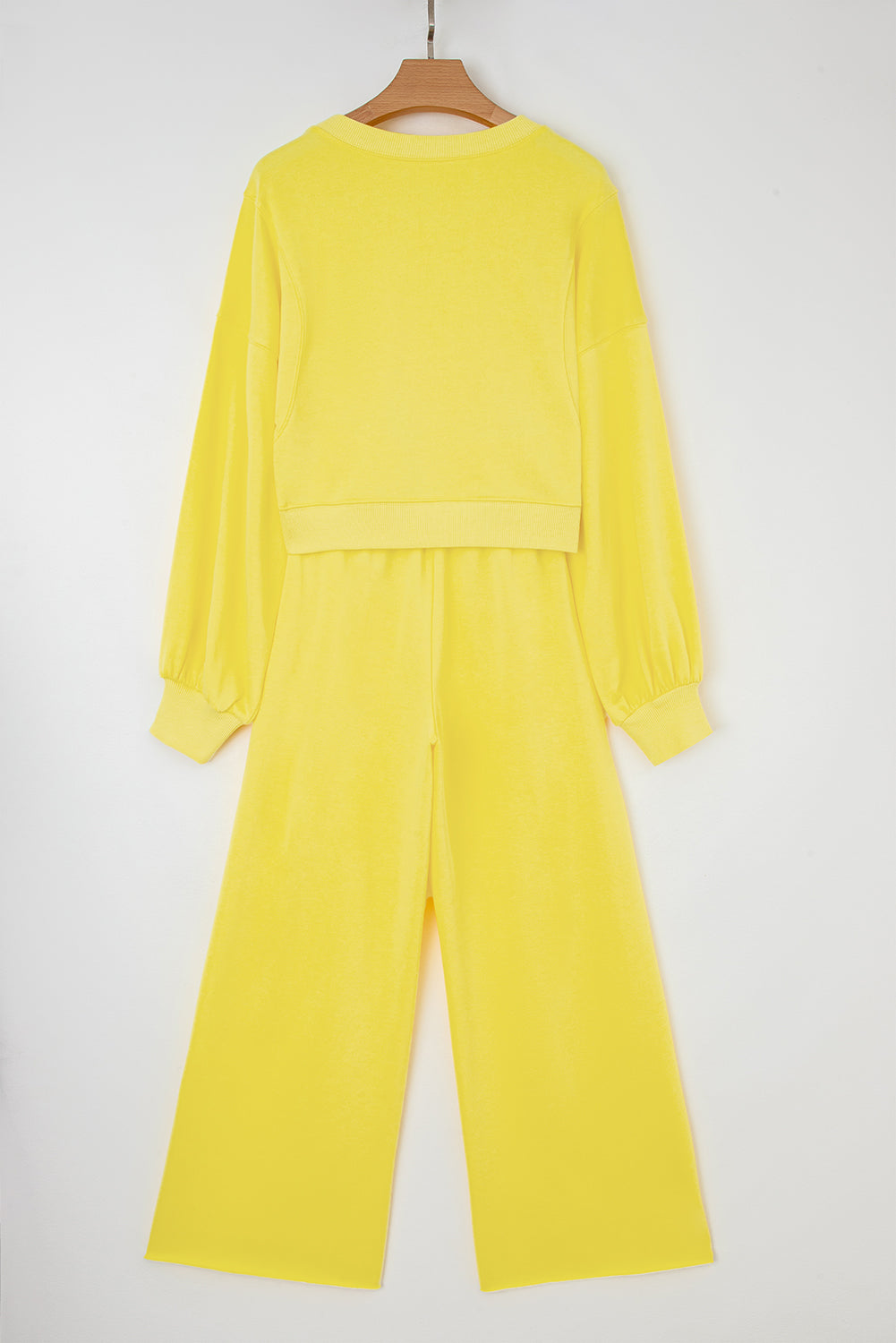 Yellow Puff Sleeve Pullover and Wide Leg Pants Set