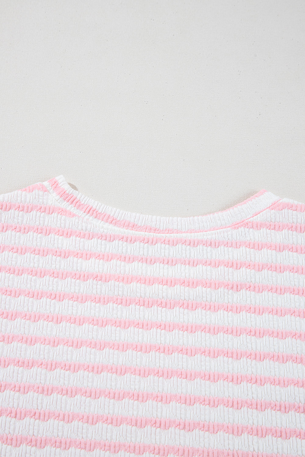 Pink Stripe Knitted Short Sleeve Top and Drawstring Shorts Set