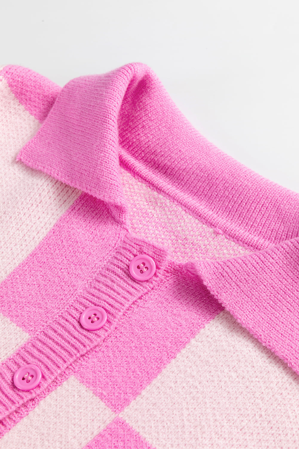 Pink Checkered Half Button Sweater