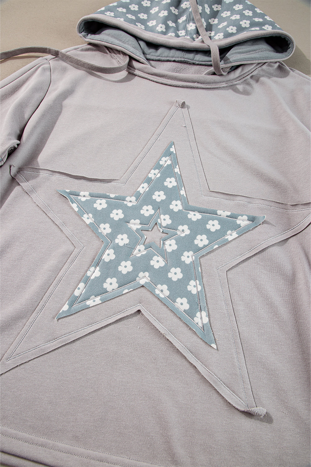 Blue Floral Patchwork Star Pattern Hoodie