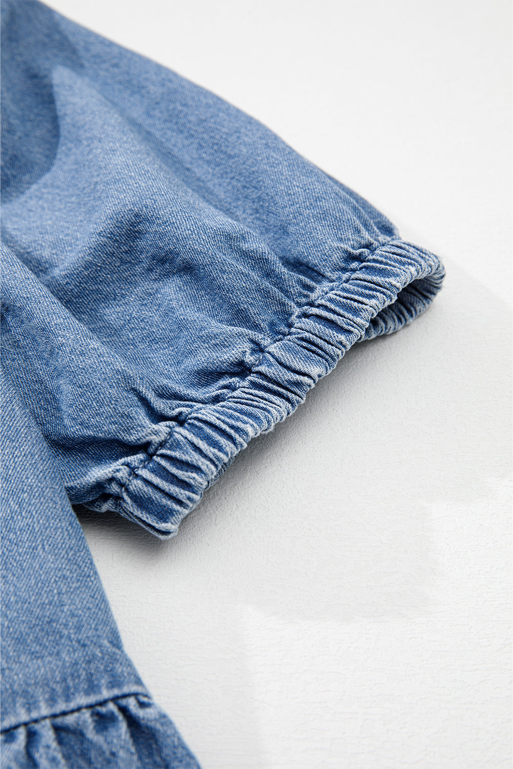 Tie Front Bubble Sleeve Denim Shirt