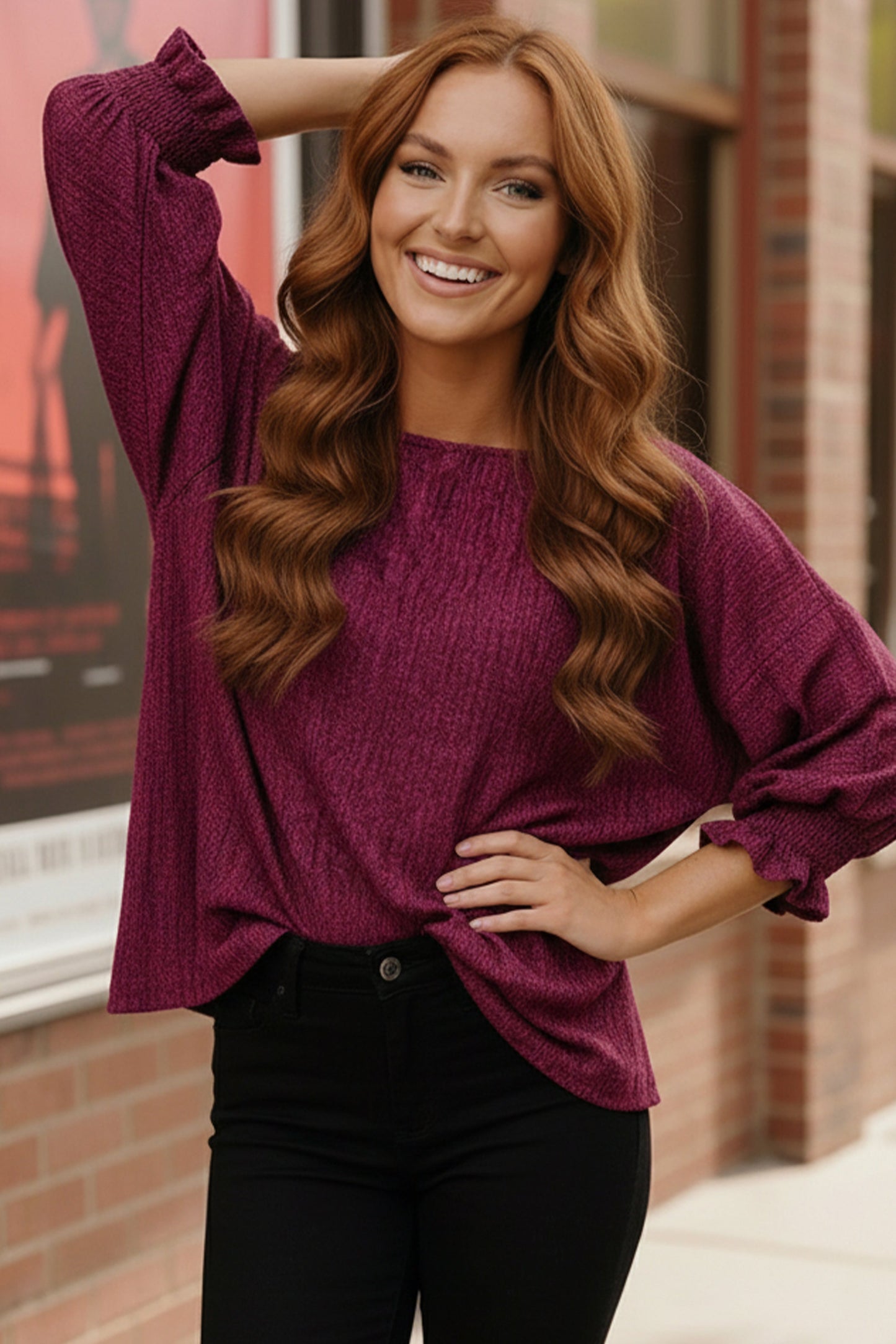 Pretty in Fuchsia Puff Sleeve Blouse