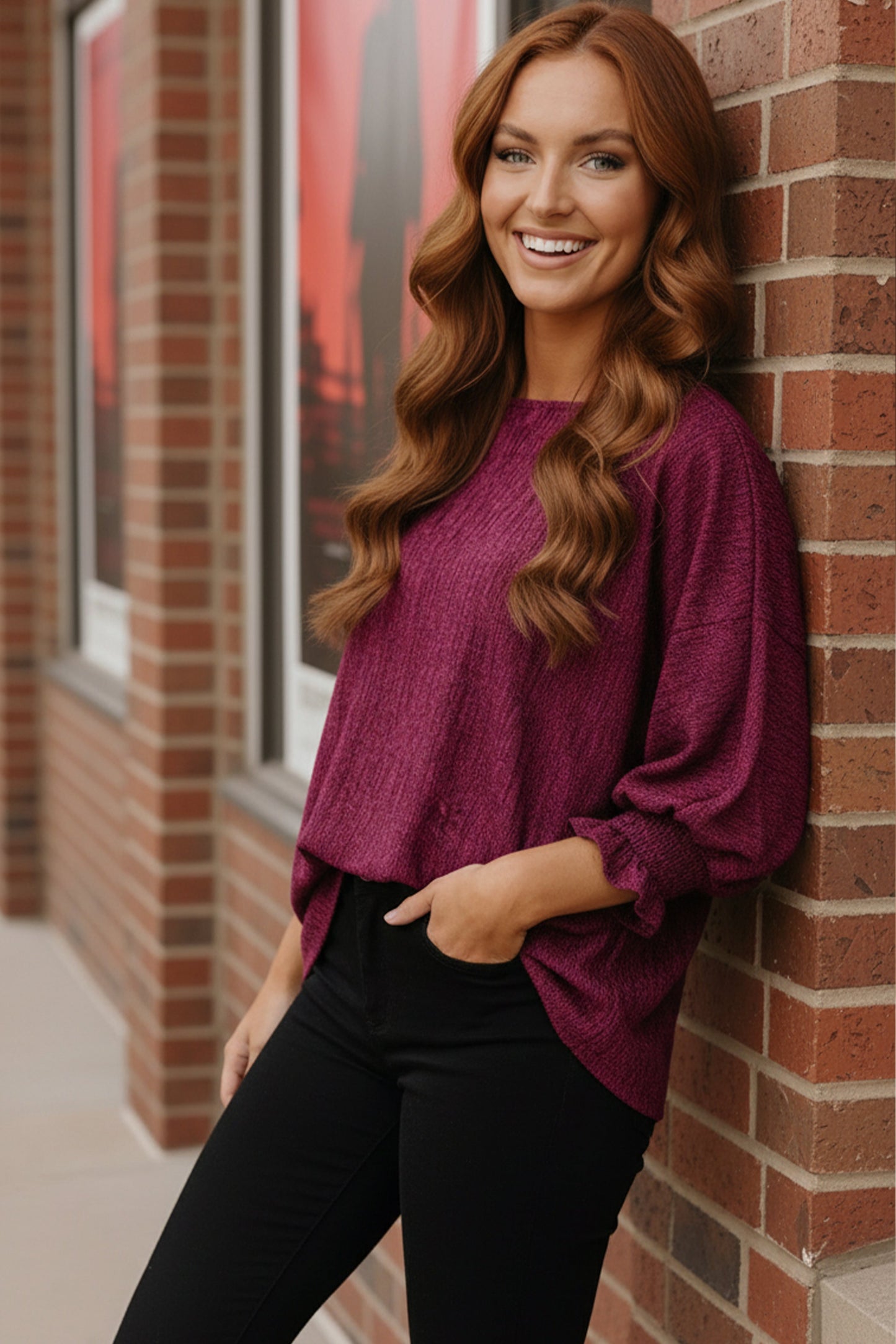 Pretty in Fuchsia Puff Sleeve Blouse